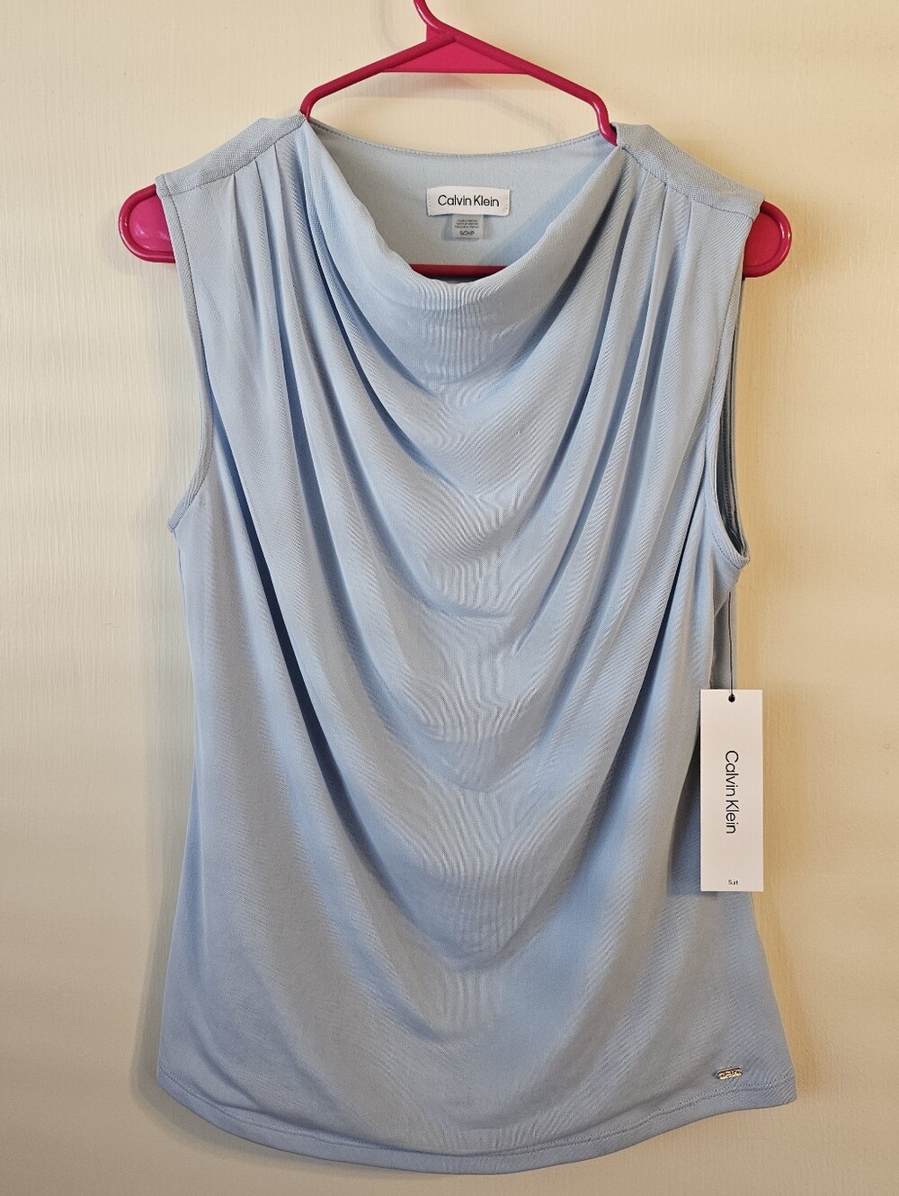 Calvin Klein Light Blue Draped Cowl Neck Sleeveless Top Womens Small